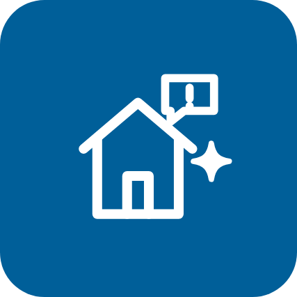 Beeldmerk AI-geletterdheid voor medewerkers leefbaarheid: een woning met een melding en een AI-fonkeling