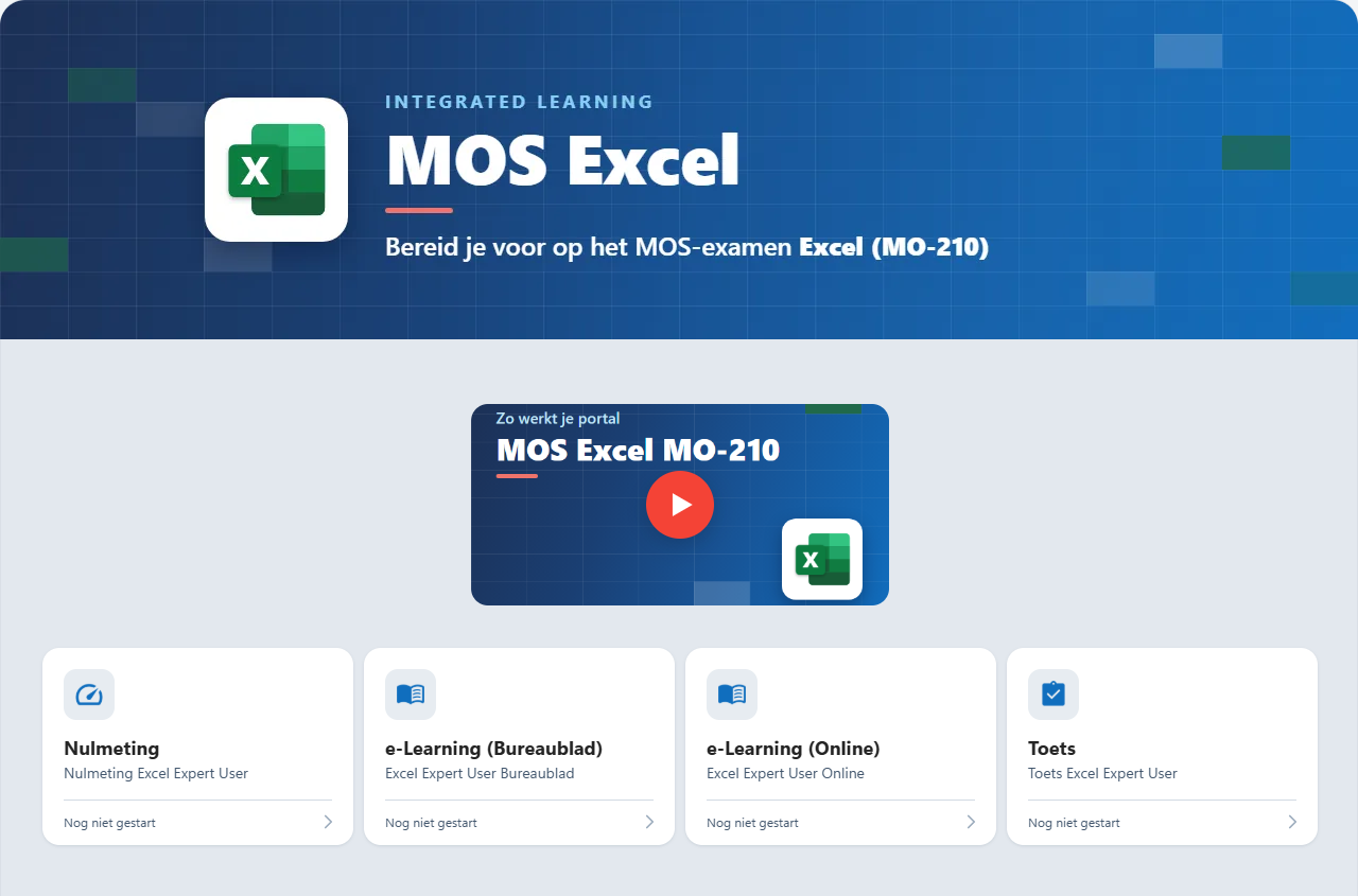 Portal Excel Expert User MO-210 met nulmeting, e-Learning Bureaublad en Online, en toets